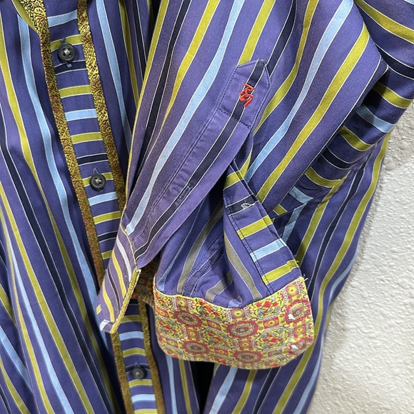 Robert Graham purple blue striped button down shirt Large - Picture 3 of 6